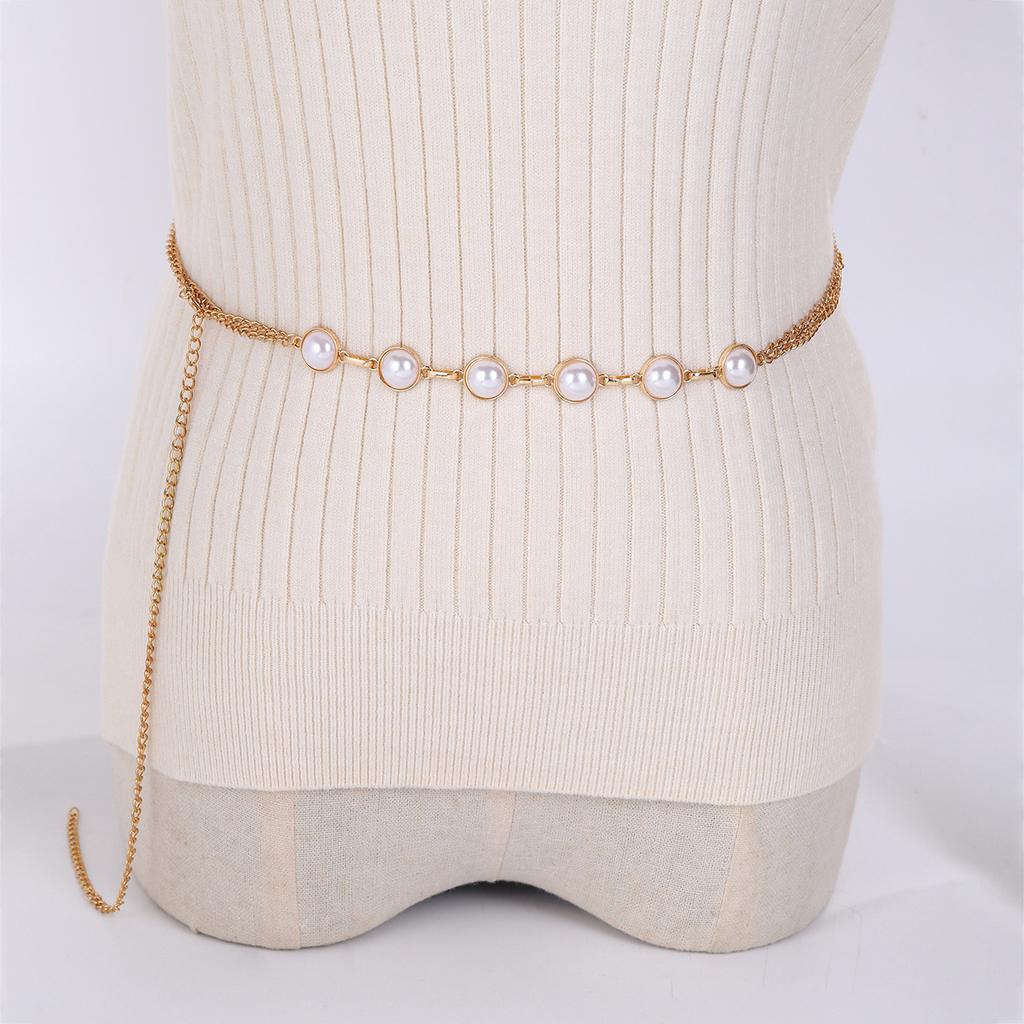 Light Luxury Niche Imitation Pearl Waist Chain, Simple High-End Collarbone Chain, Silver Jewelry Body Chain