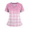 Women's Loose Short Sleeved Fashionable Square Printing V-neck Buttonable Side Slit Top T-shirt
