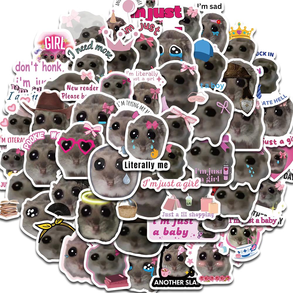56PCS Sad Hamster Meme Cute Mouse Fun Pattern Sticker Aesthetic Kawaii Decals Cute Cartoon Laptop Luggage Bicycle Diary Stickers