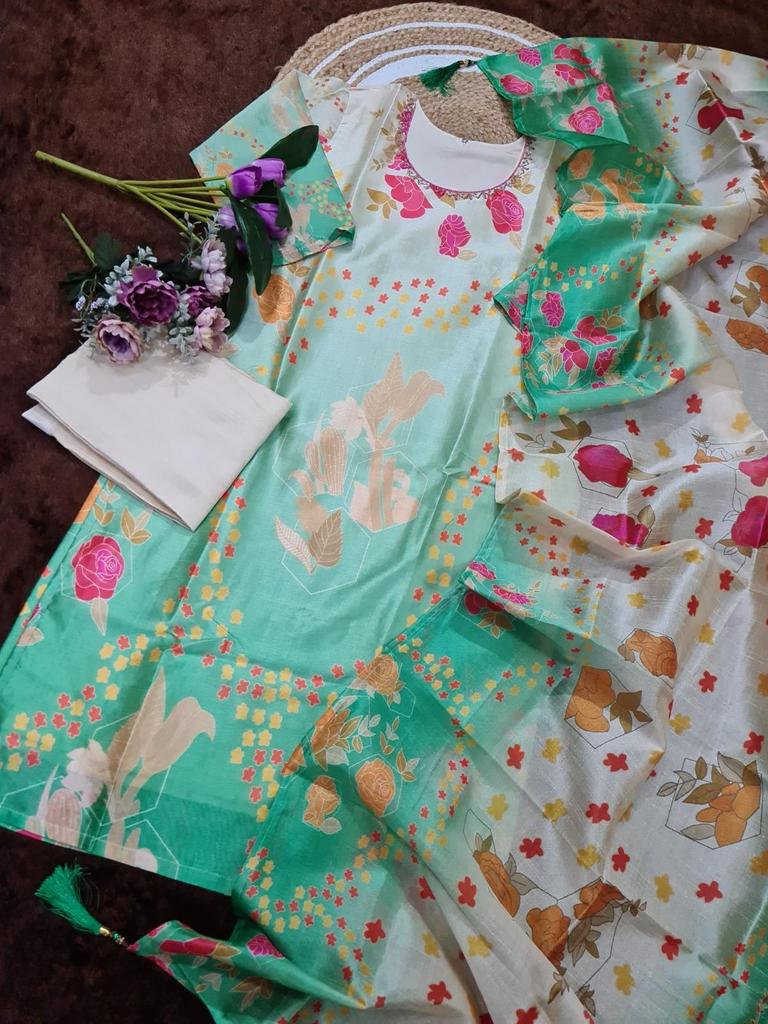 Women Designer Assam Silk Kurta Pant Dupatta Set Women Bollywood Top Tunic Kurti Salwar Suit