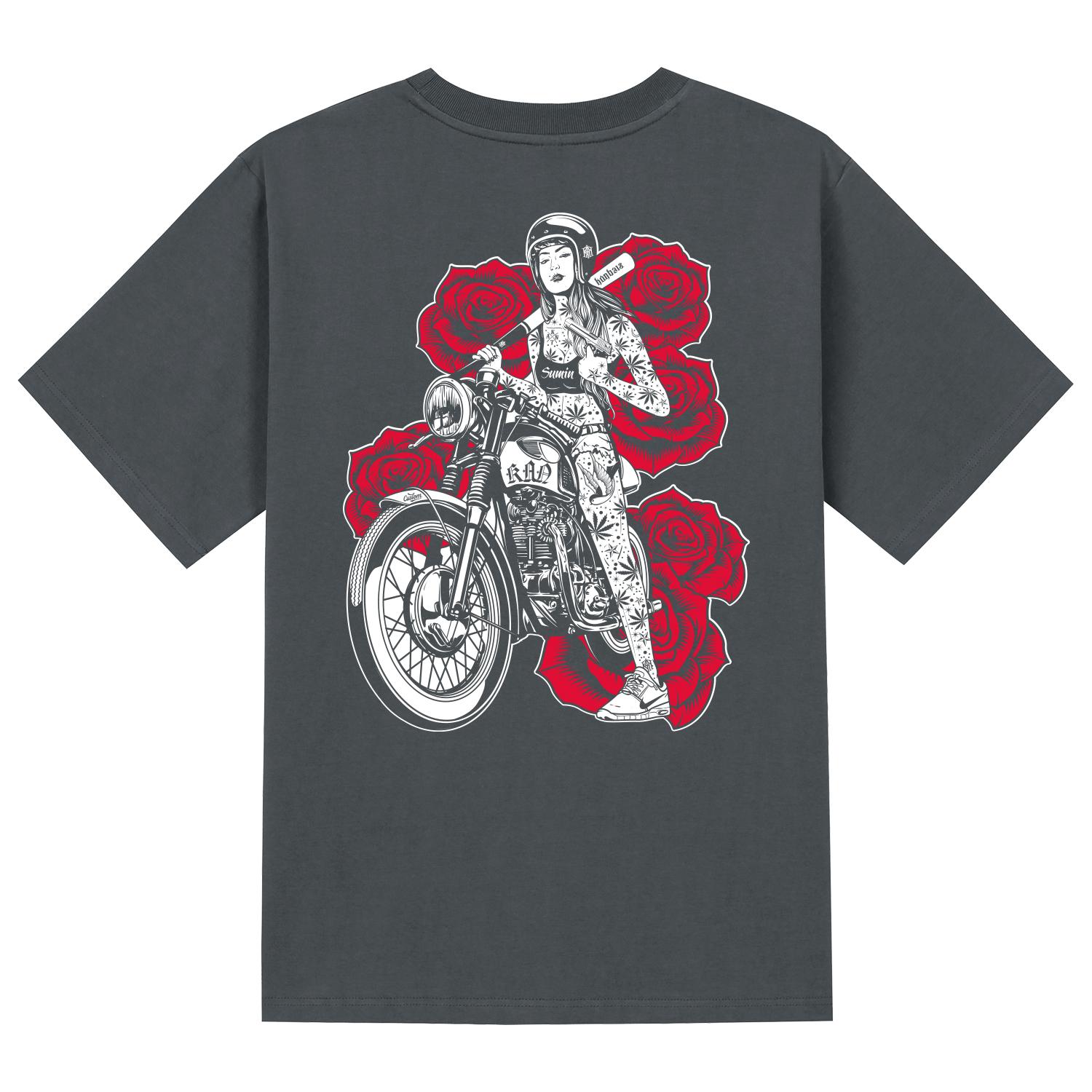 Khan 6312 Ktg0151 Chicano Girls Bike Short Sleeve T-Shirt - Gray Grey/Xl