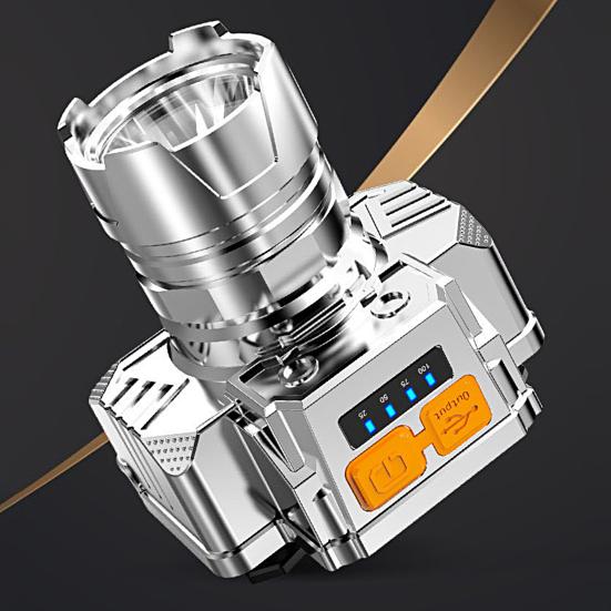 1 Set Fishing Miner Lamp High Brightness Rechargeable Smart Battery Display Illumination Head-mounted Small Flashlight for Outdoor