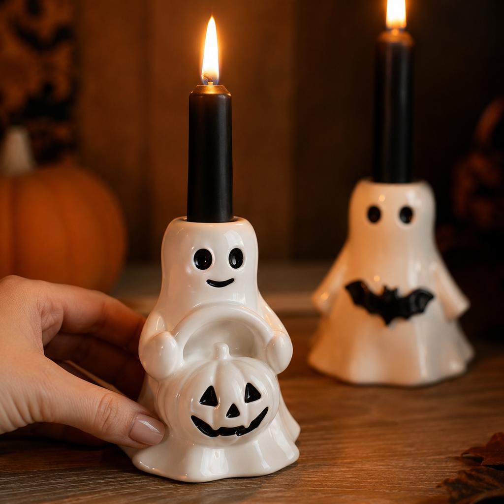 3 Piece Halloween Candle Holder Set, Cute Resin Tabletop Decor for Mantel and Party
