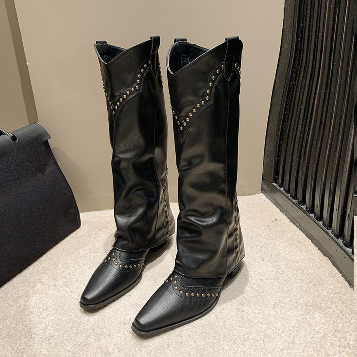 

Pointed Toe High Heel Thigh-High Boots with Rivet Zipper Decoration - Women s Trend 2025 38