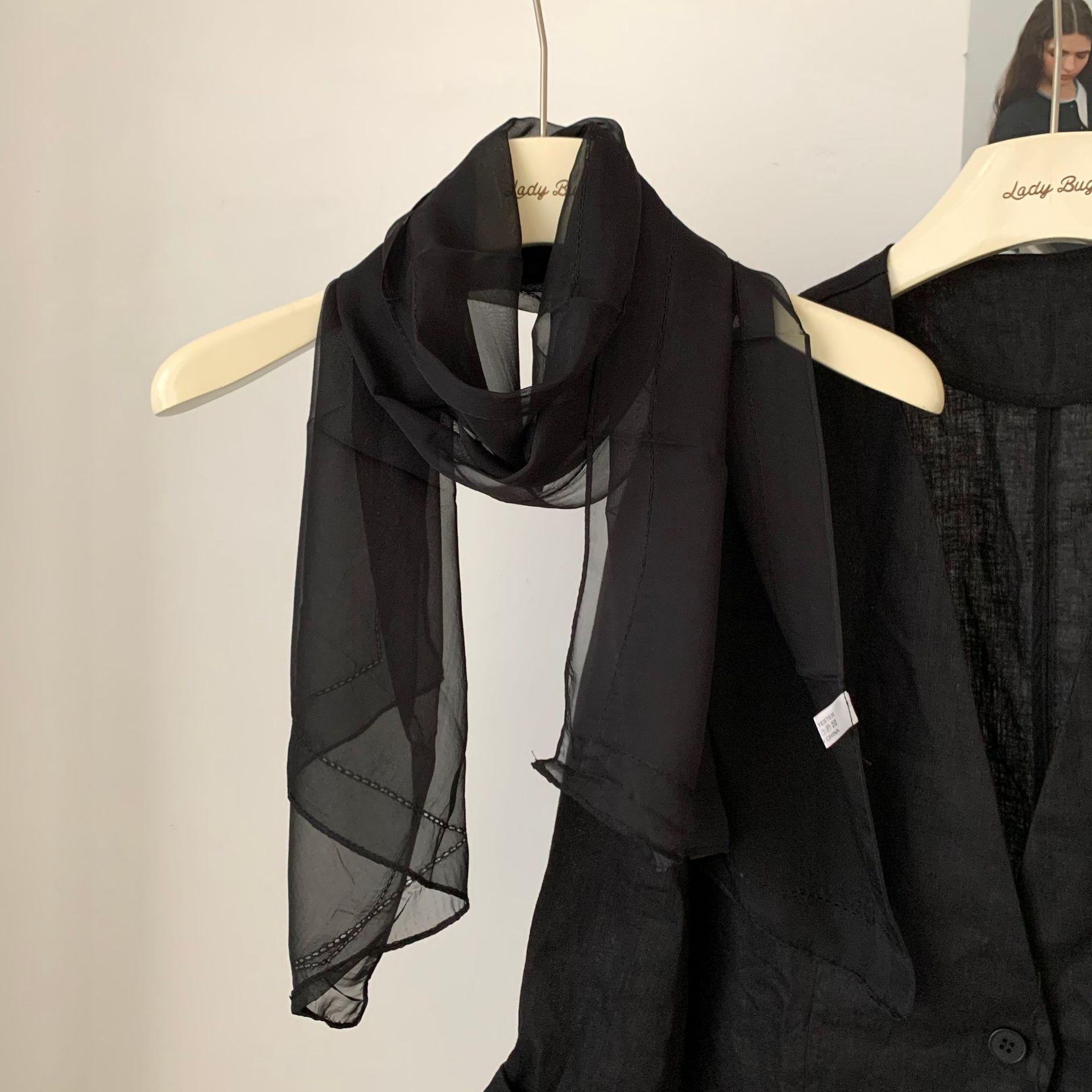 

Summer Long Sunscreen Shawl Solid Color Thin Chiffon Yarn Long Korean Women S Spring And Summer Temperament Neck Protection Small Silk Scarf 45-145