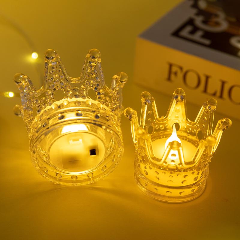 LED Electronic Candle Crown Light Crown Water Drop Wick Transparent Candle Holiday Atmosphere Light Night Light Birthday Gift