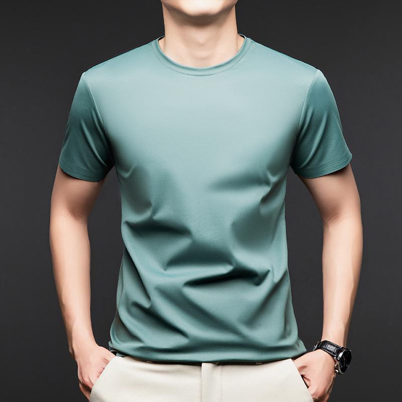 

Новая летняя мужская футболка из шелкового шелка шелковицы со средними рукавами, хлопковая футболка с круглым вырезом и половиной рукава, шелковая анти-ледяная футболка для молодых мужчин, рубашка-поло для мужчин M