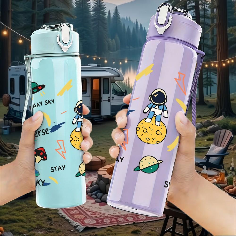 1PC Music Game Doodle Pattern 750ml Color Plastic Sports Water Bottle Leakproof Flip Straw Lid Suitable for Sports Office Home Use