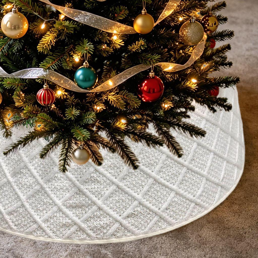 Knitted Christmas Tree Skirt & Apron for Holiday Decor