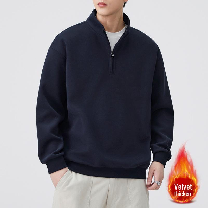 Men's Heavyweight Half-Zip Fleece Hoodie - 2025 American Style, Thickened Loose Fit, Trendy Casual Outerwear