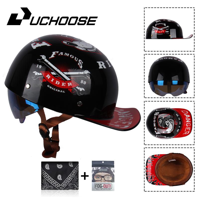 Uchoose Baseballová čepice Helma Motocykl Vintage Retro Helmy Summer Open Face Scooter Cruiser Chopper Gangster DS Muži Ženy Kid