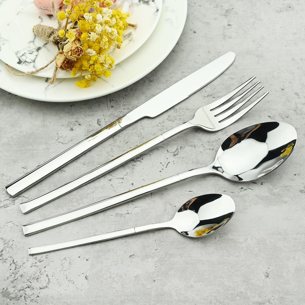 6People Stainless Steel Cutlery Set Knife Fork Tea Spoon Dinner Tableware Black Dinnerware Party Kitchen Flatware Silverware Set