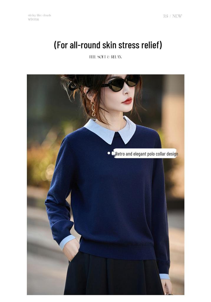 Women's Cashmere Soft Knit Polo Collar Pullover - Versatile, Simple, and Elegant Design for Spring and Autumn