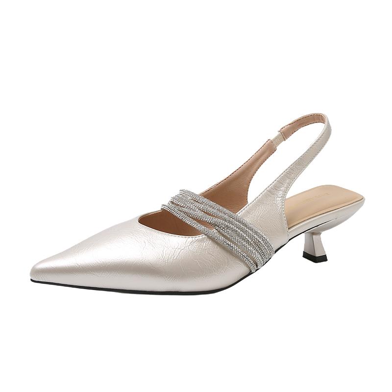 Fashion 2025 Summer Pointed Toe Stiletto Shallow Mouth Women's High Heels Fashion Solid Color One-Line Buckle Ladies Baotou Sandals