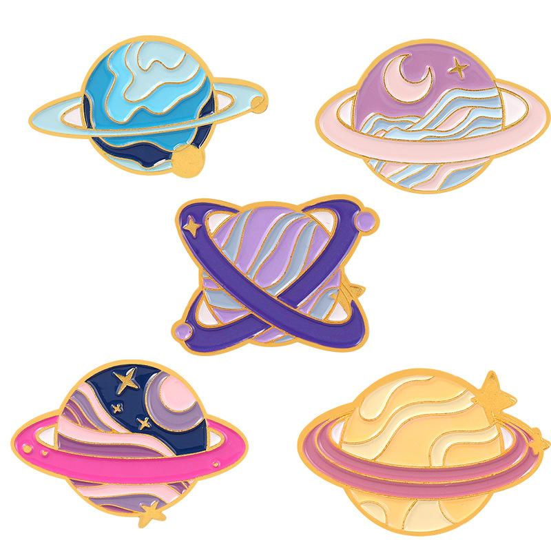 Design Geometric Unique Colorful Planet Brooch Cosmic Star Pin Decorative
