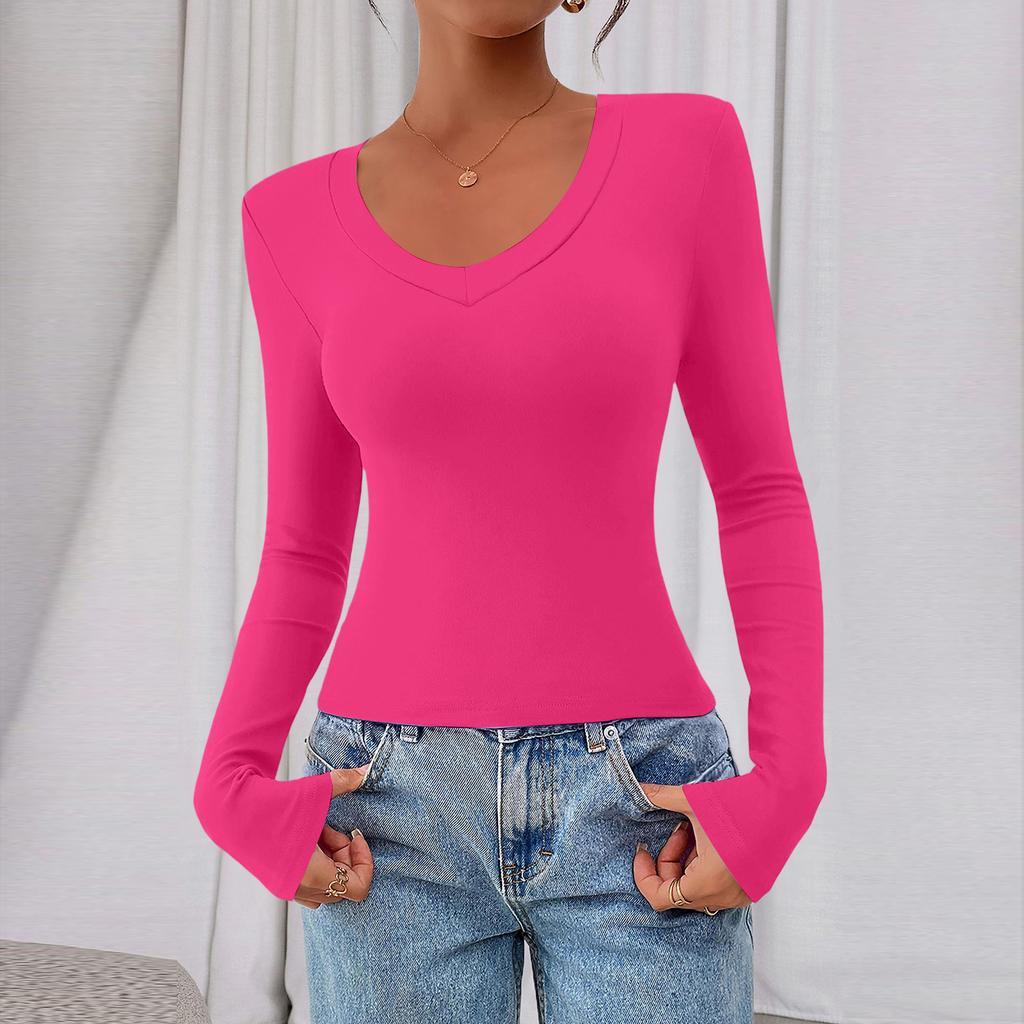 Women's Casual Fashion Deep V Neck Slim Fit Cropped Outing Top