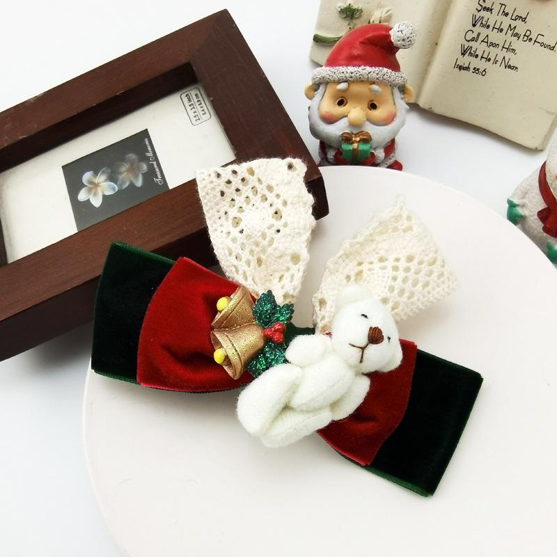 

Velvet Christmas Bow Hair Clip with Teddy Bear & Reindeer for Women Spring Clip