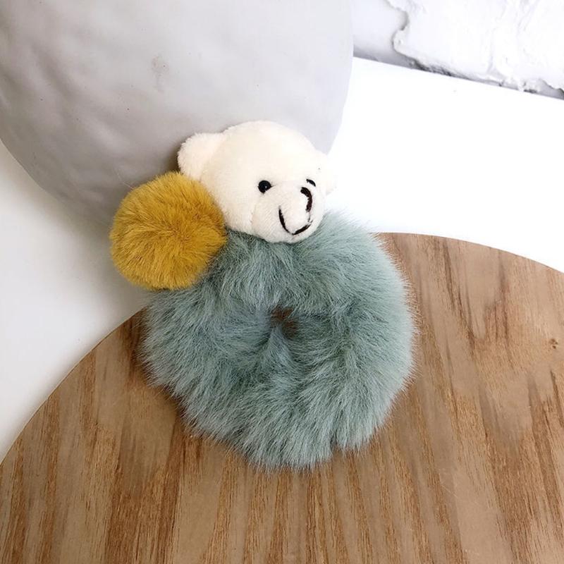 Plush Bear Hair Ropes Furry Ball Hair Scrunchies Cute Cartoon Hair Bands Durable Cute Lovely Elastic Hair Bands