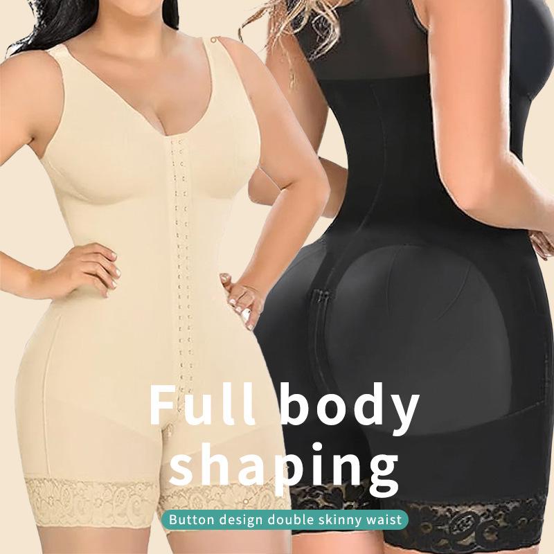Plus Size Hook-and-Eye Tummy Control Butt-Lifting Crotchless Bodysuit – Strong Compression Waist Trainer