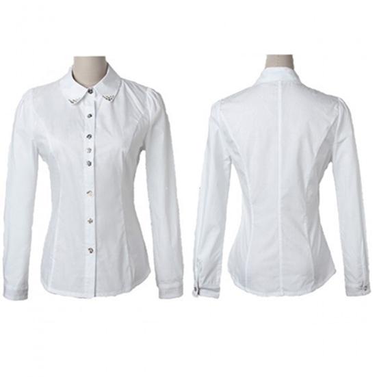 Shirt Turn-down Collar Slim Cotton Long Sleeve Collared Tops for Office