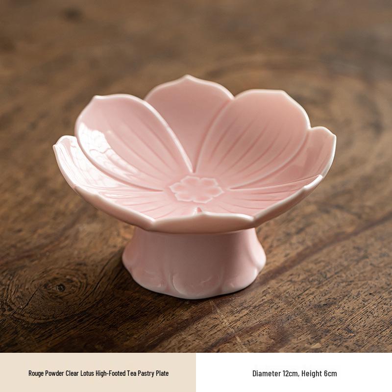 Exquisite Chinese Retro Ceramic High-Footed Dessert Plate for Tea Snacks, Pastries, and Fruits.