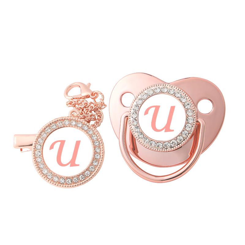 Rose Gold Alphabet Baby Pacifier with Dust Cover