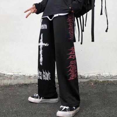 Gotiske bukser Japansk fritids joggebukse Graffiti Anime Punk Hippie Bukser med vidde ben Harajuku High Street Streetwear