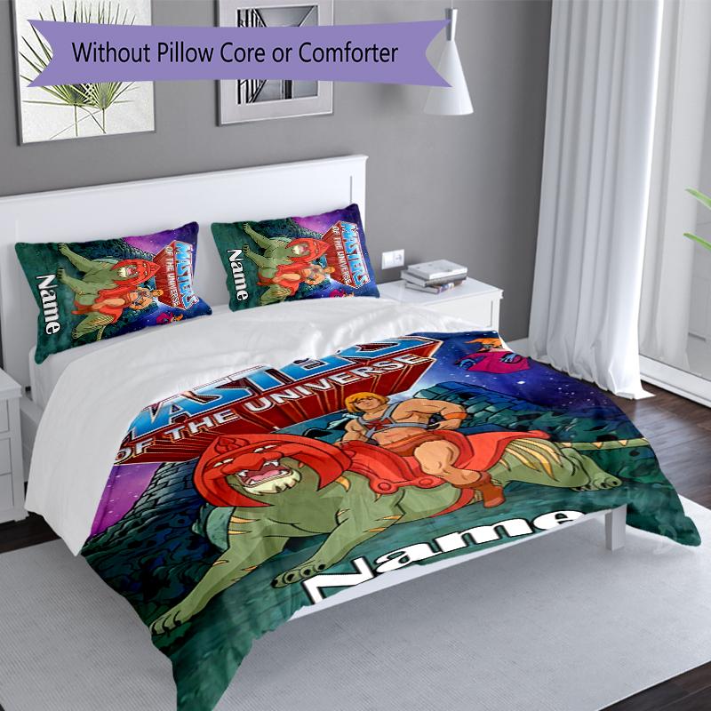 3pcs Custom Name He-Man and the Masters of the Universe Set,Includes 1 Duvet Cover and 2 Pillowcases,All-season Bedroom Decor