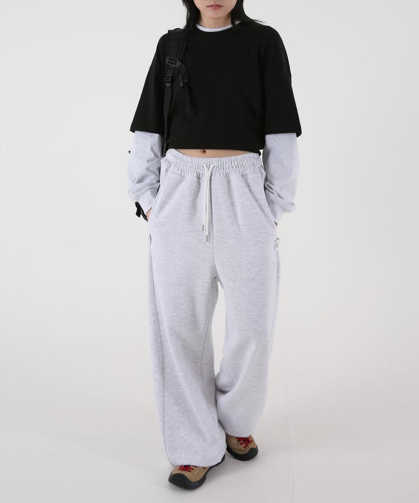UMM Women'S Snap Button Wide Balloon Sweatpants White Melange