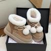 Women Winter Snow Boots Cute Fur Ball Windproof Suede Non-slip Platform Outside High Top Flat Soft Warm Fluffy Lady Shoes