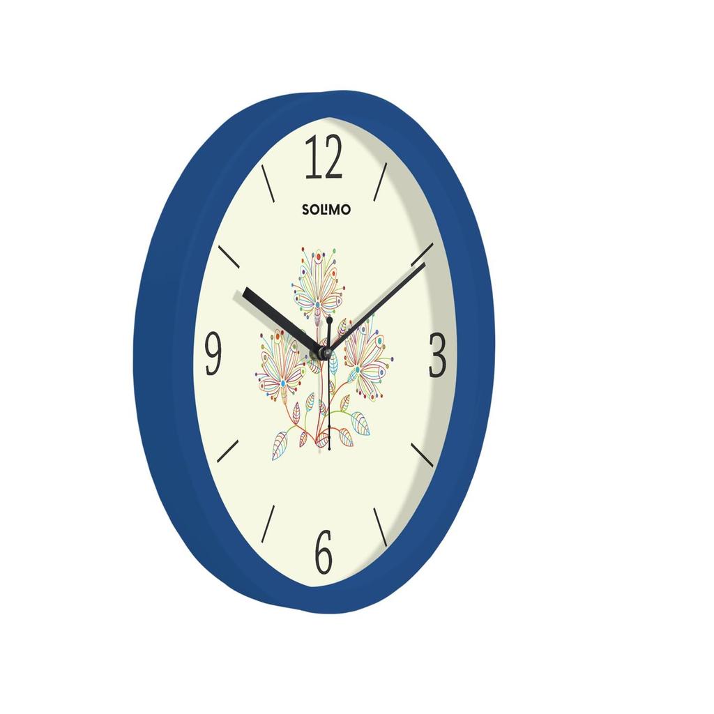 Plastic 11-Inch Classic & Modern and Stylish Flower Print Silent Movement Analog Wall Clock - Turquoise Blue