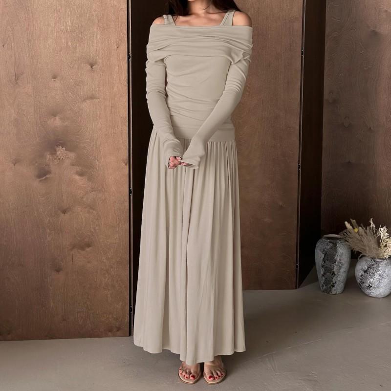 Womens 2-Piece Set Long Sleeve Sweet Top Pleated Midi Skirt Elegant Commute Outfit