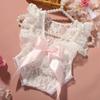 Infant Lace Backless Bodysuit Sleeveless Romper with Bowknot Flower Headband Photo Props for Photoshoots And Parties
