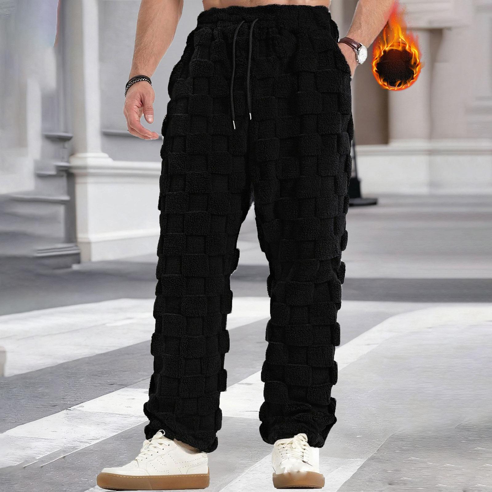 Мужские прямые клетчатые теплые спортивные повседневные брюки на кулиске XXXL