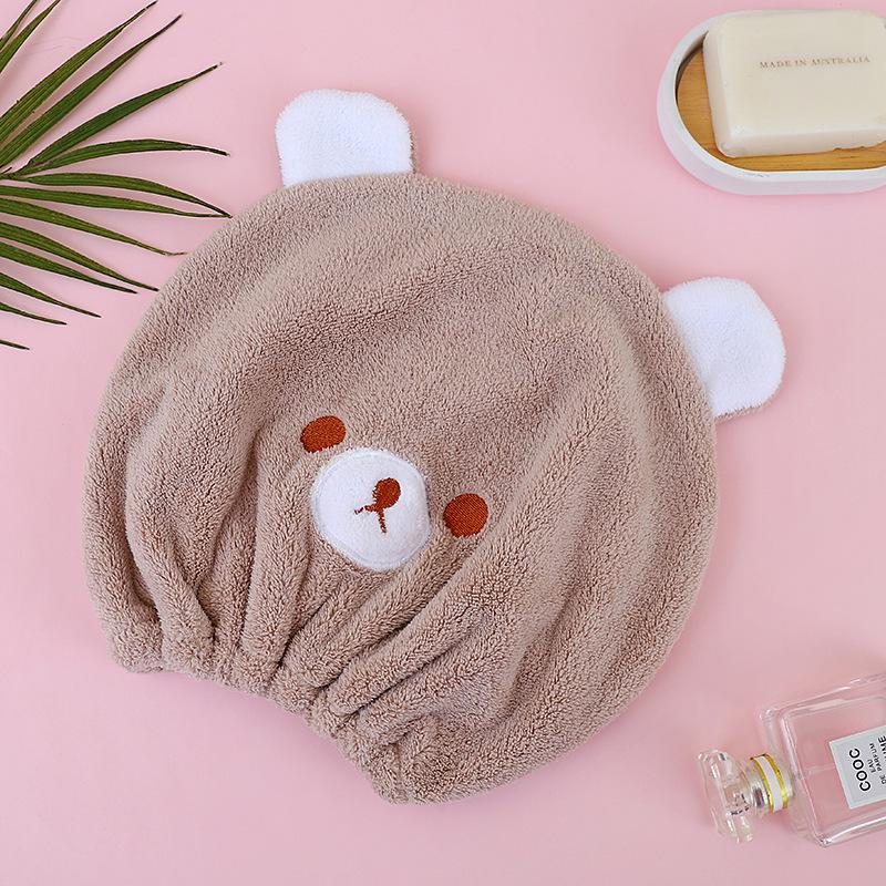 Children's Quick-Dry Cute Bear Hair Towel Cap - Elastic Coral Fleece Bath Head Wrap