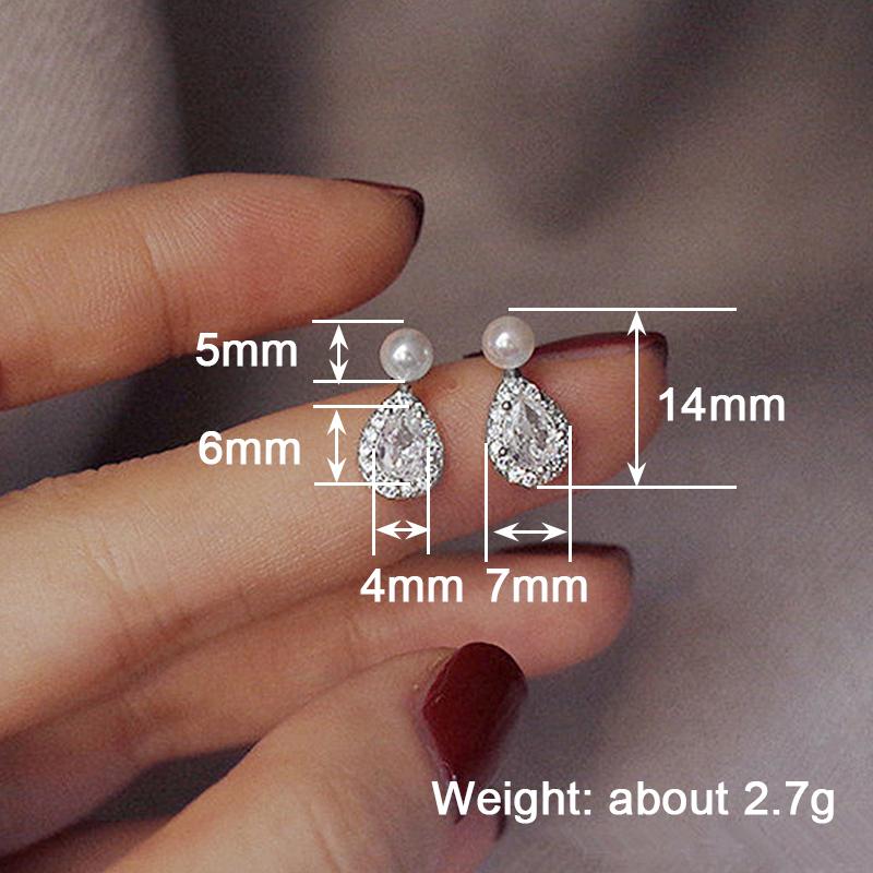 Dainty Delicate Stud Earrings Lady Engagement Jewelry with Simulated Pearl Shiny Waterdrop Shape Zirconia Accessories