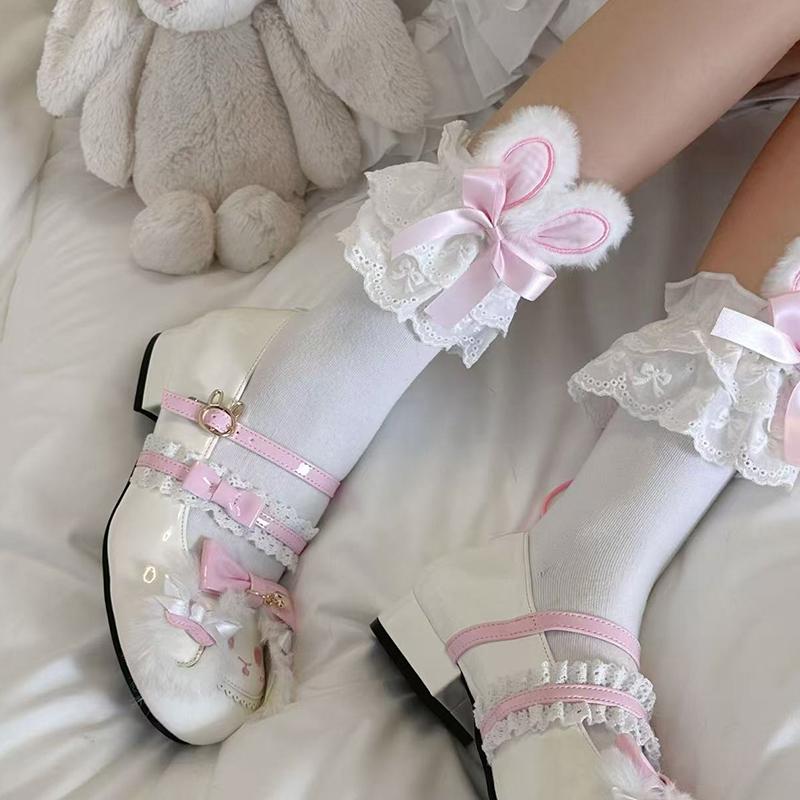 Japanese Harajuku Lolita Sweet Rabbit Ear Socks Women Summer JK Bow Short Socks Lolita Lace Large Lace Sweet Socks