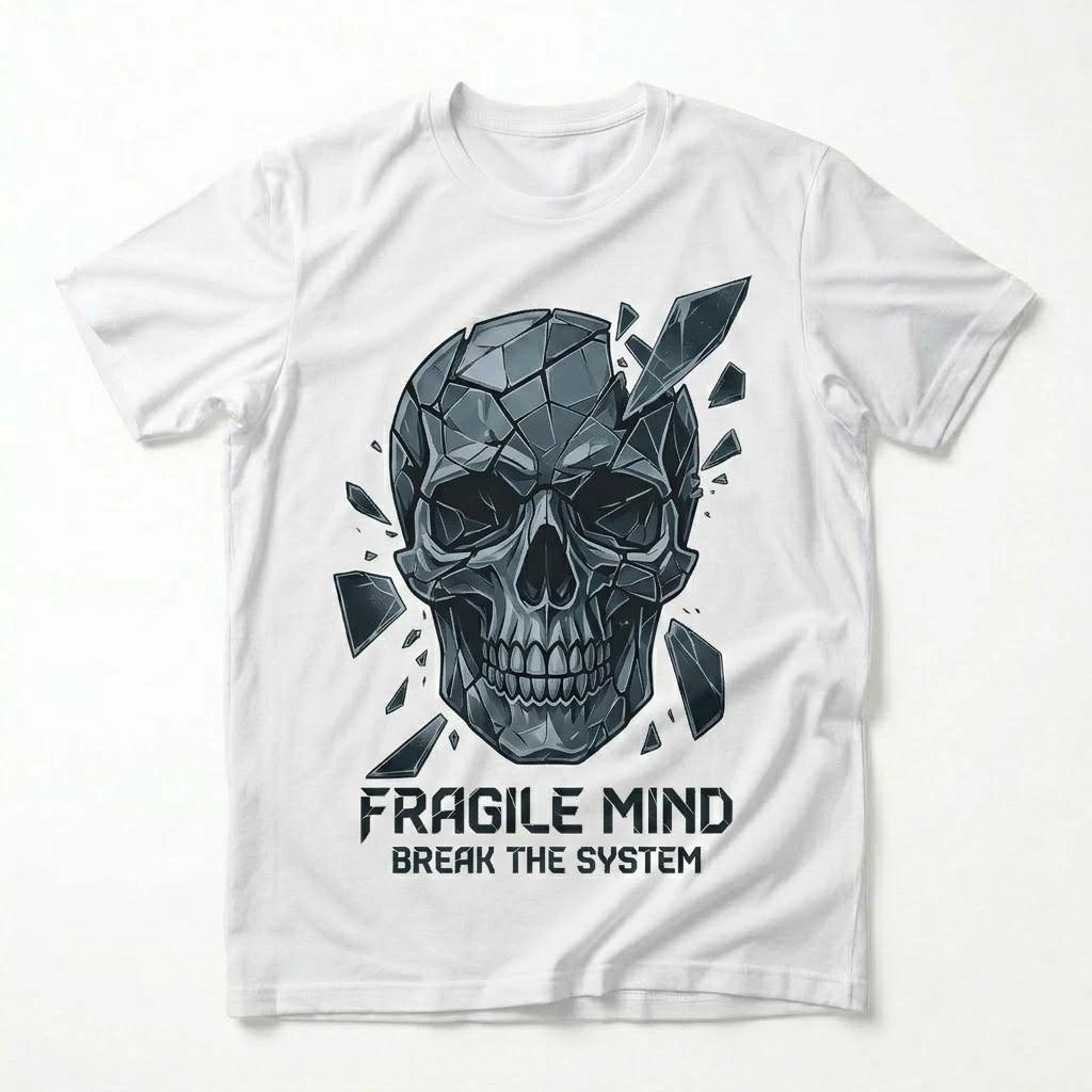 Fragile Mind Break The System Skull Graphic T-Shirt - Edgy Streetwear Tee XS