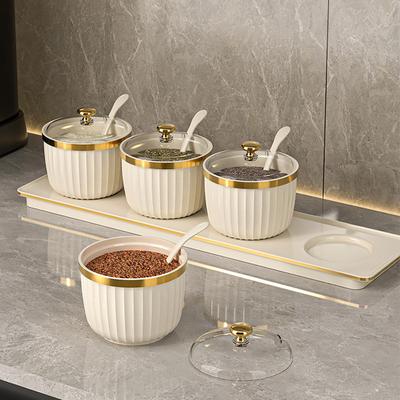 Potes de Especiarias Recipientes Individuais para Condimentos Potes Transparentes de Acrílico com Bandeja de Colheres Plástico Livre de BPA