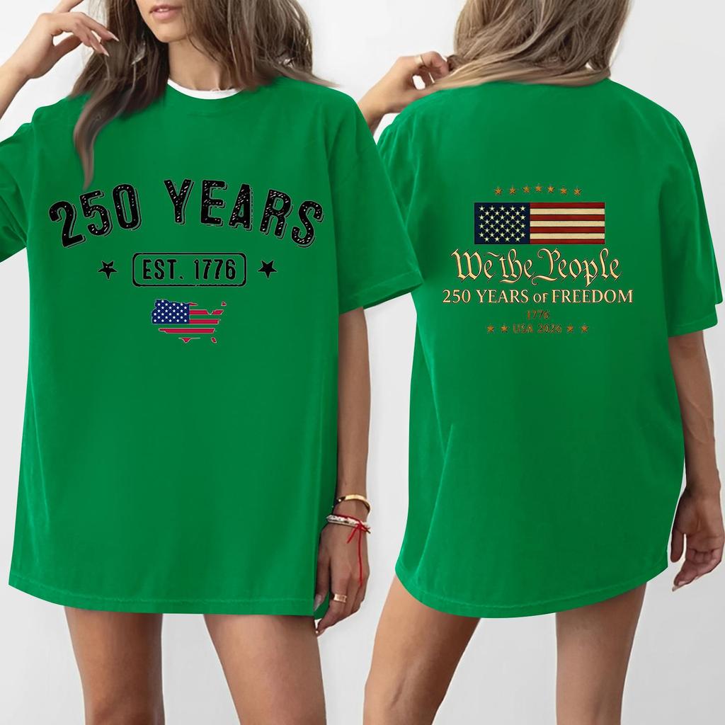 Damen Casual Unabhängigkeitstag 250. Jubiläum Bedrucktes T-Shirt Rundhals Pullover Kurzarm Oberteil