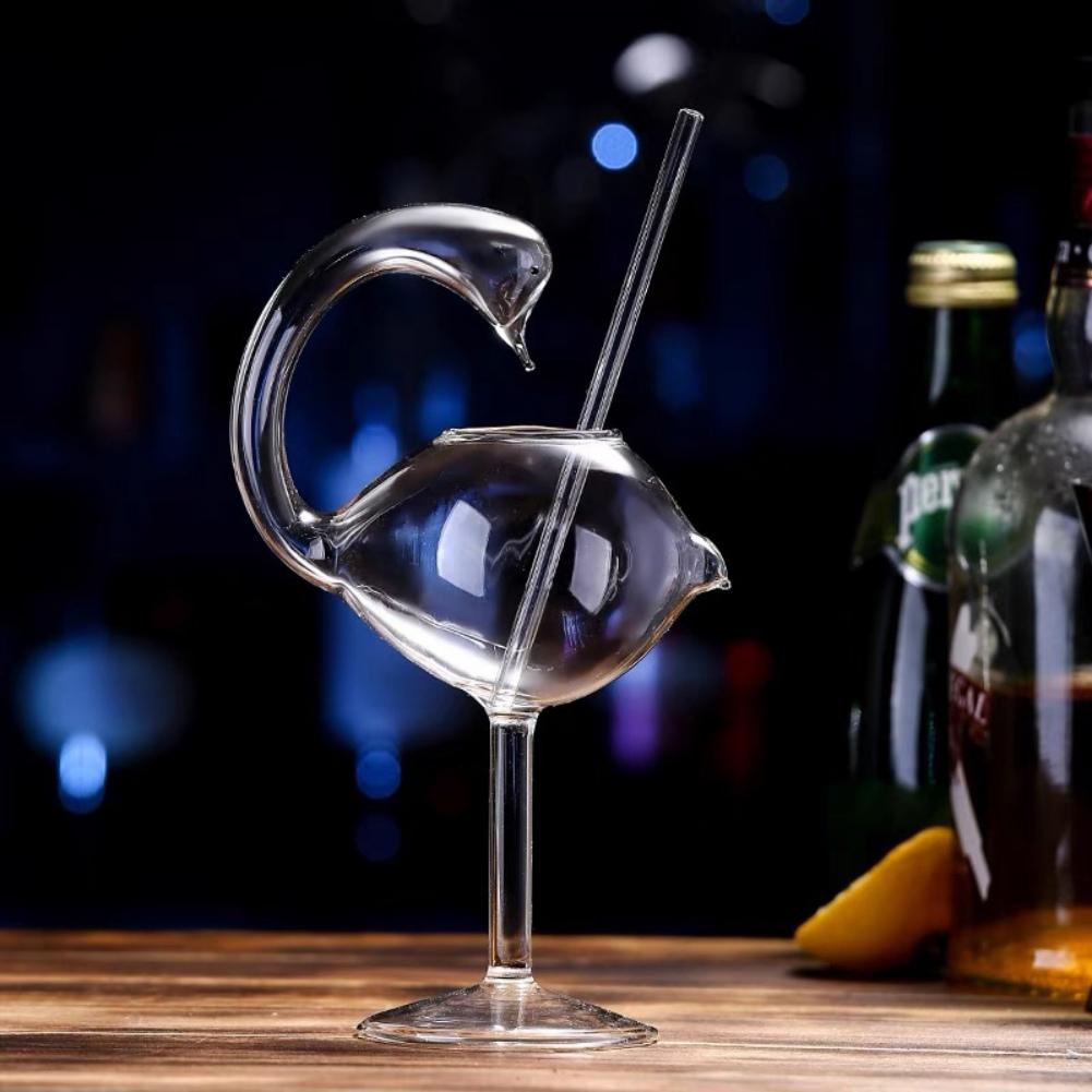 Cocktail Glass Cup Swan Glass Creative Bird Design Glass Goblet for Whiskey Wine Glass Champagne for Ktv Bar Night Party