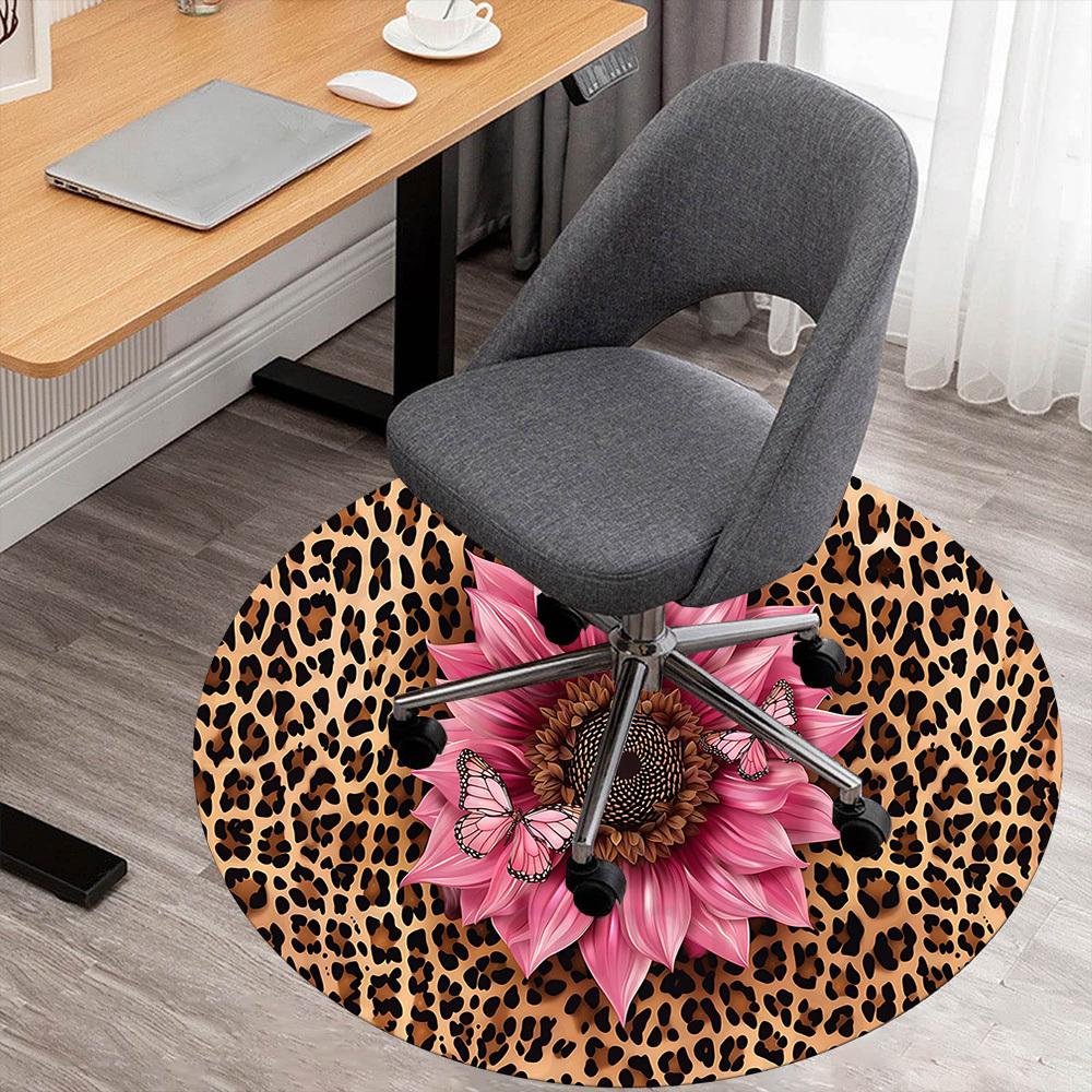 

1pc leopard print sunflower Round Chair mat Area Rug - Non-Slip, Floor Mat for Office, Bedroom, and Indoor Decor-1002299 80cm by 80cm