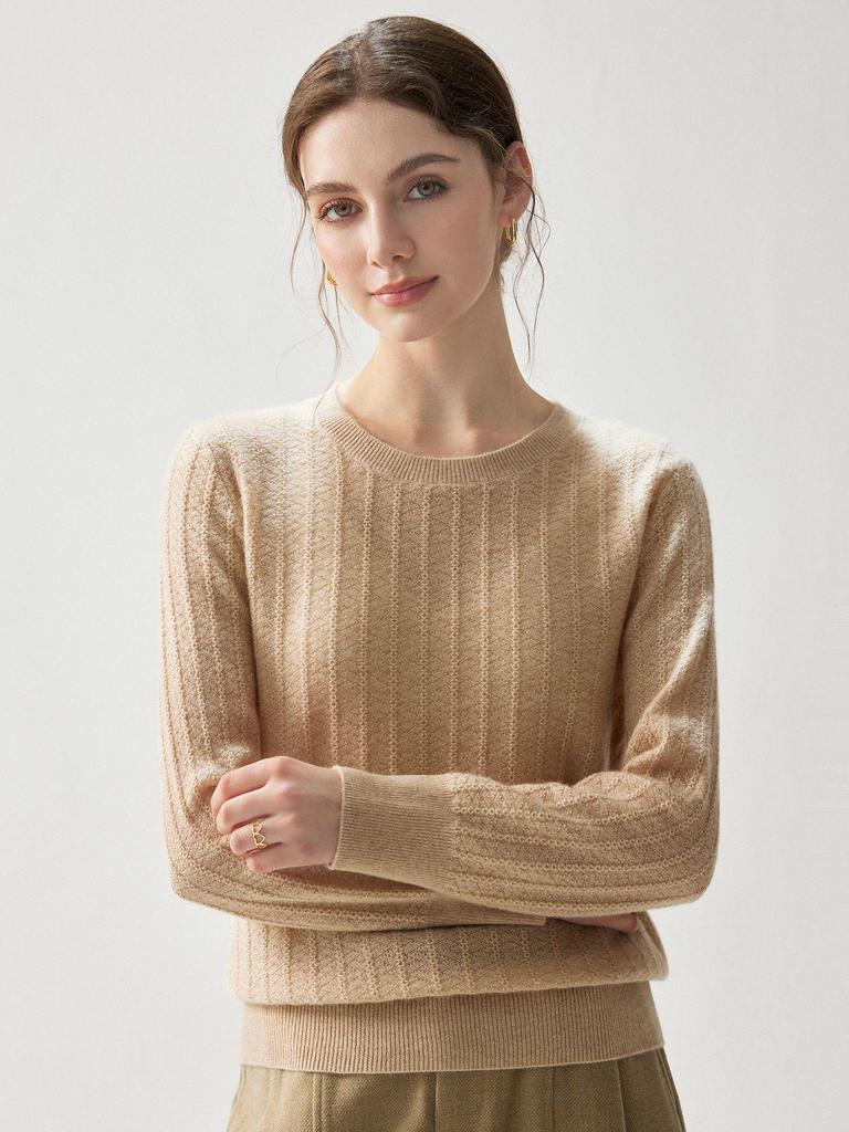 Women's 2026 Autumn Cashmere Sweater - Elegant, Round Neck, Wide Rib, Slimming, Warm.