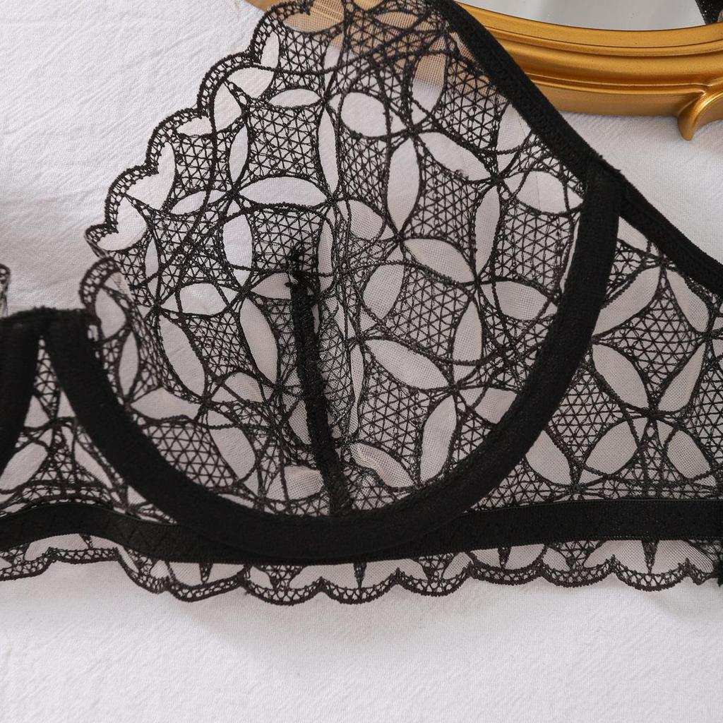 Set di Biancheria Intima Sexy da Donna Reggiseno a Balconcino in Rete Trasparente Set di Biancheria Intima Sottile Imbottito Push-up