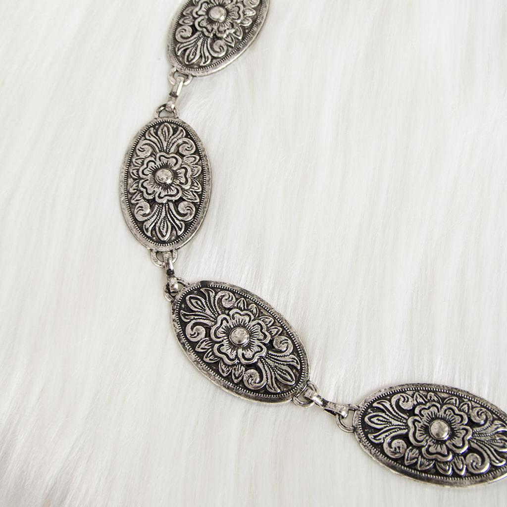 New Carved Retro Metal Women's Waist Chain Ancient Silver Bronze Western Style Embossed Alloy