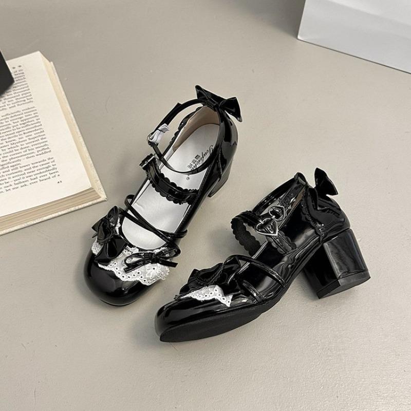 Fashion Korean Version Sweet Style Bow Knot Small Leather Shoes 2025 New Cute Princess Style Mary Jane Shoes