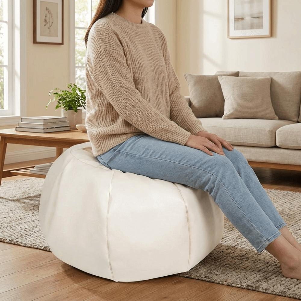 Round Pumpkin Pouf Cover Large Capacity Seat Cushion Cover Accent Stool Footstool Cover  Lounge