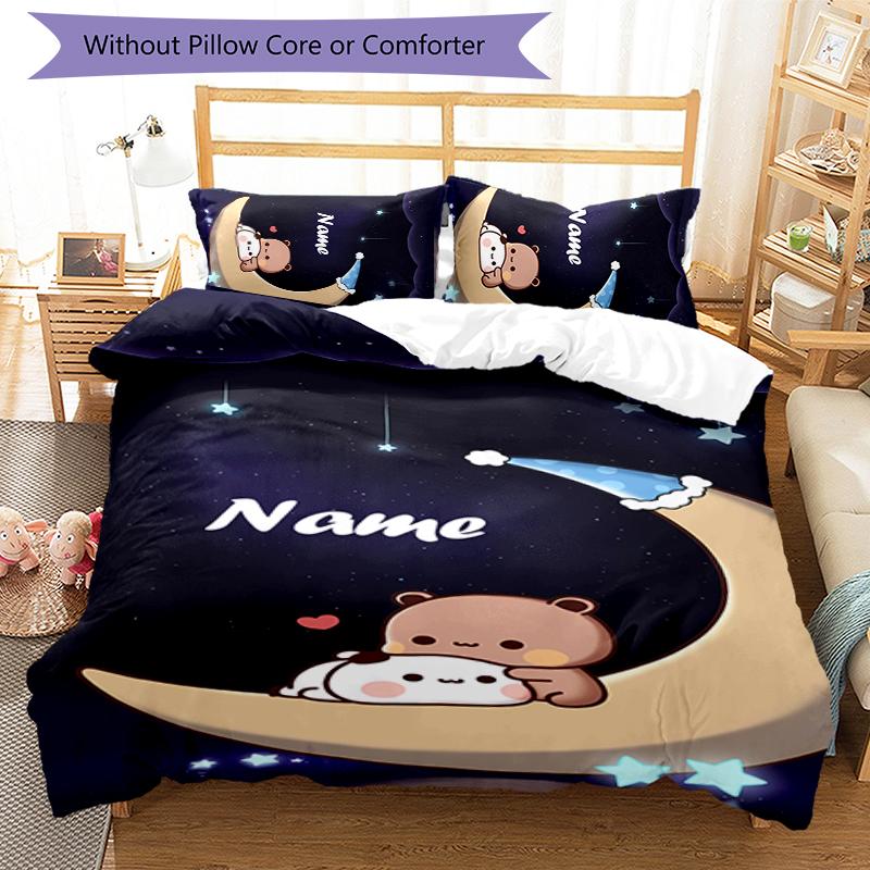 3pcs Custom Name Bubu Dudu Bedding Set Duvet Cover Closure Includes 1 Duvet Cover & 2 Pillowcases for All Seasons Bedroom Decor