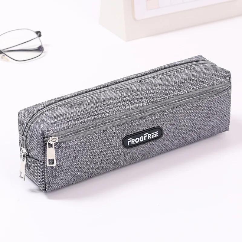 New Canvas Pencil Case Solid Color School Supplies Stationery Pouch with Zipper Rectangular Pencil Bags Birthday Gifts