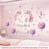 Pink Wall Sticker for Bedroom Girls, Unicorn Feather Princess Flowers Decal, Nursery Removable Wallpaper